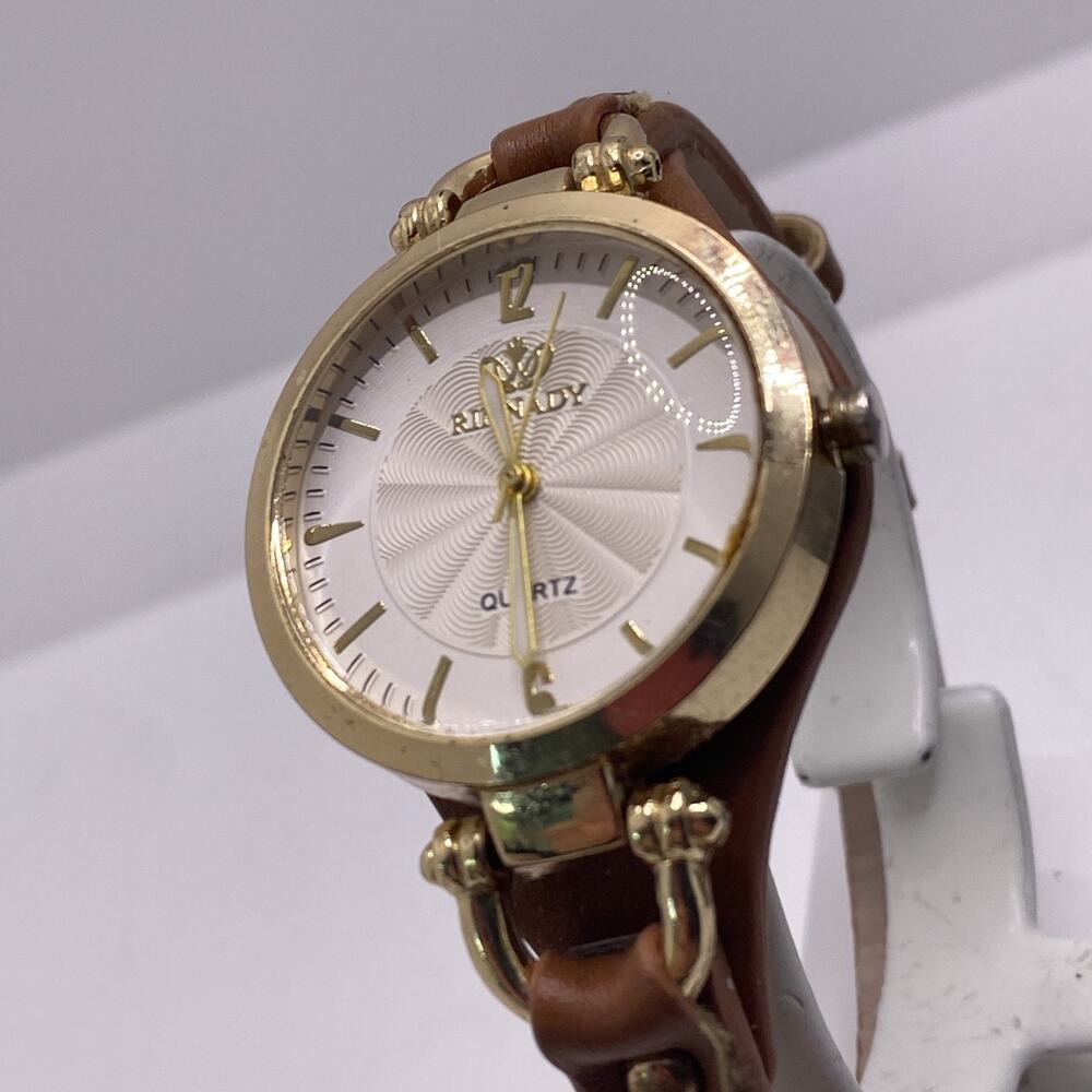 Womens Gold Tone Brown Leather Watch New Battery